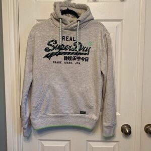 Superdry Japan Grey Neon Green Hooded Sweatshirt Hoodie Pullover Men’s Size M